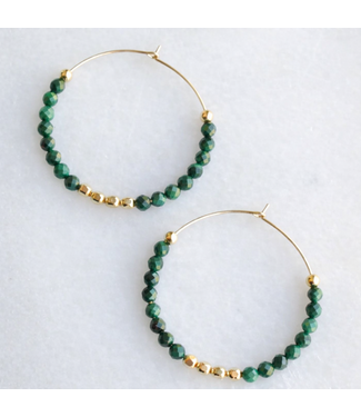 Beaded Malachite Hoop Earrings