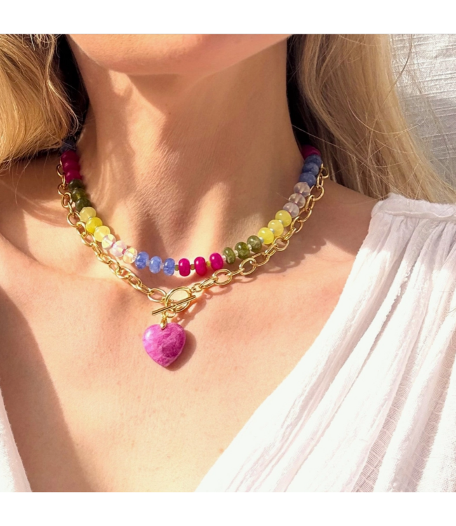 Boardwalk Stone Candy Beaded Necklace 16'