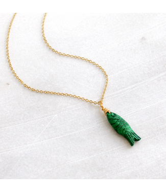 Gemstone Fish Pendant Necklace Green