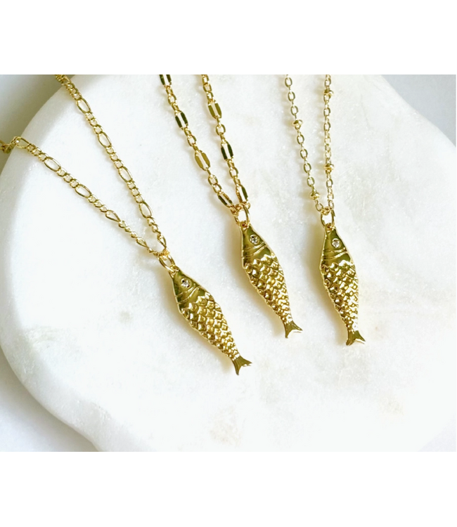 Gold Fish Pendant Necklace Alma 18'