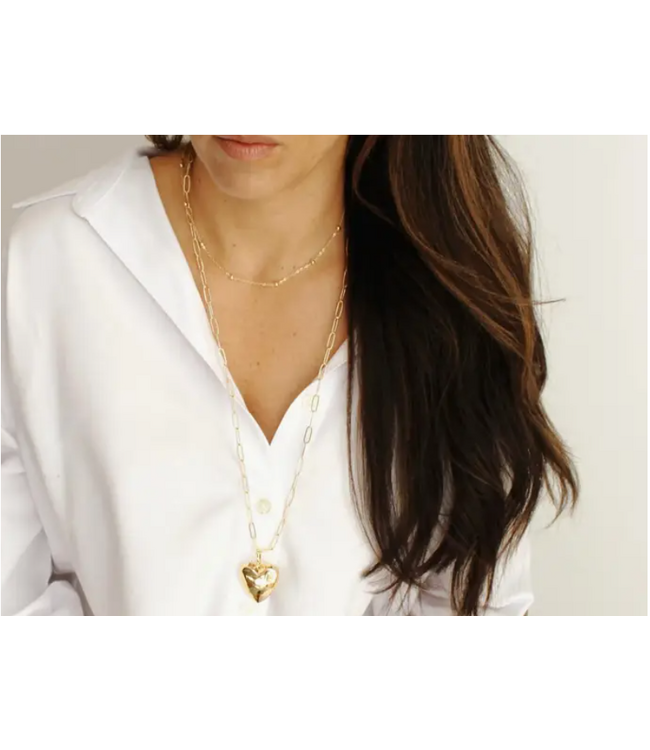 Large Puffy Heart Pendant Necklace 30'