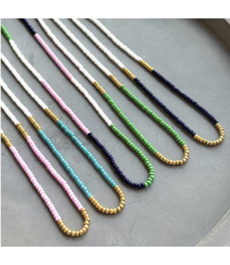 Lithe No. 2 Beaded Necklace Green & White 16'