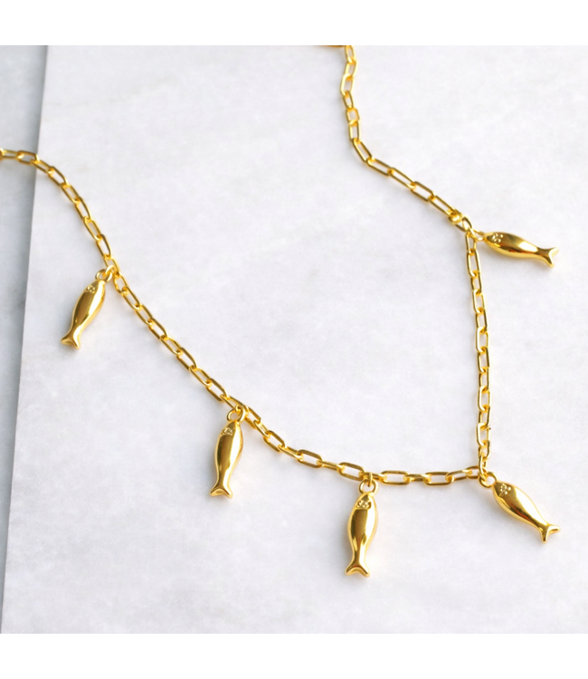 Little Fishes Gold Charm Necklace 16'