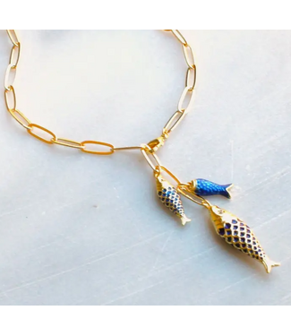 Lucky Catch Fish Pendant Necklace Blue 19'