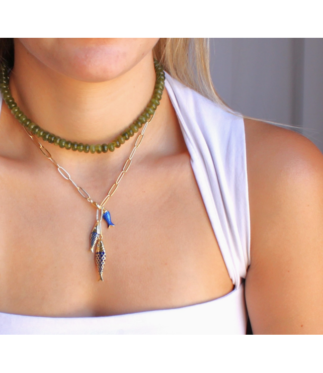 Lucky Catch Fish Pendant Necklace Blue 19'