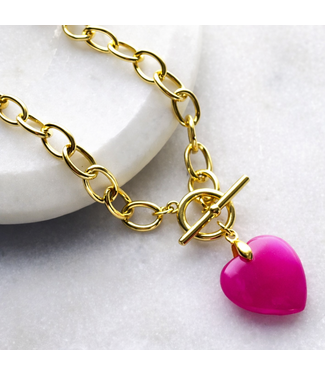 Pink Heart Toggle Necklace 16'