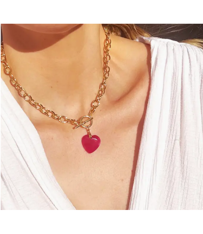Pink Heart Toggle Necklace 16'