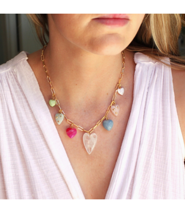 Stone Heart Multi Charm Necklace