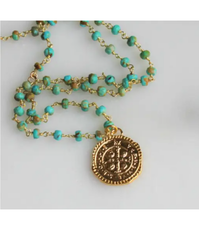 Taryn Turquoise Rosary Necklace 18'
