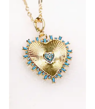 Turquoise Burst Heart Clip On Charm