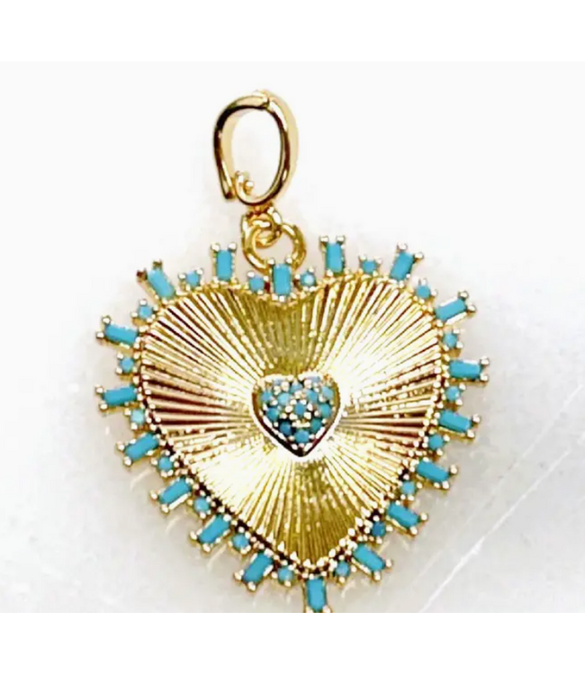 Turquoise Burst Heart Clip On Charm