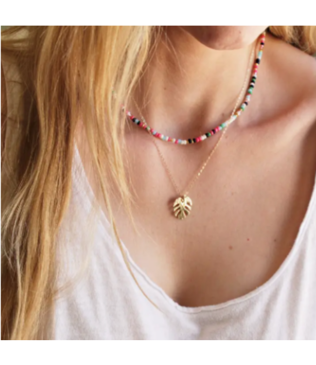 Unity Beaded Necklace - Navy, Green & Pink 16'