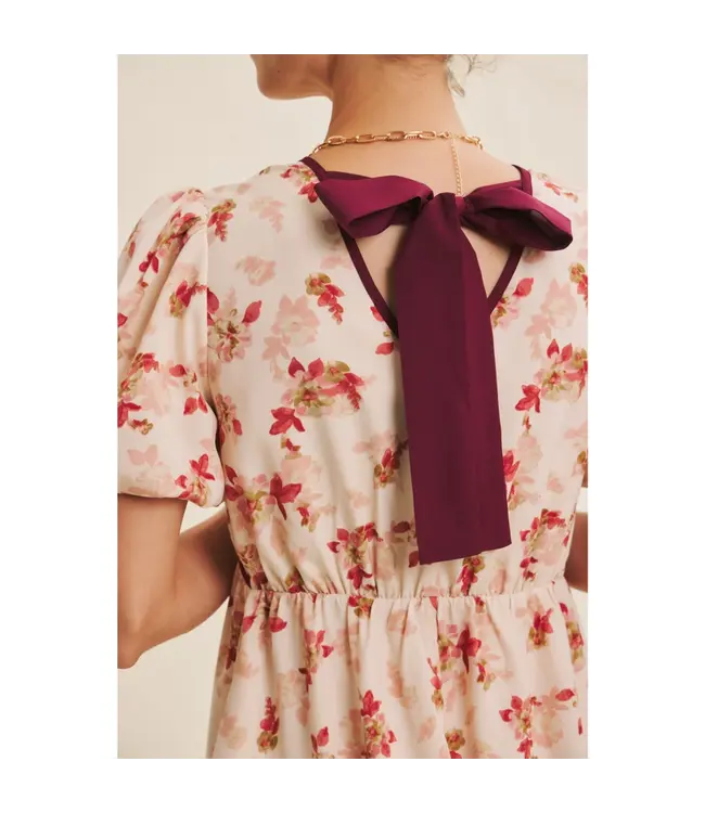 in february Bubble Sleeved Mini Dress Cranberry