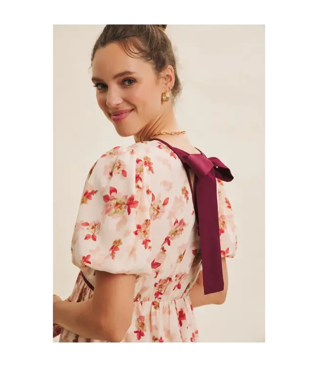 in february Bubble Sleeved Mini Dress Cranberry