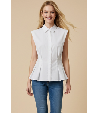 Sleeveless Peplum Button Down Shirt White