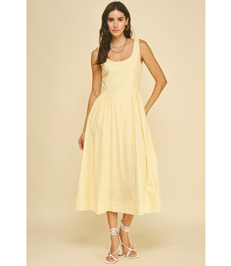 A-Line Poplin Midi Dress Pale Yellow
