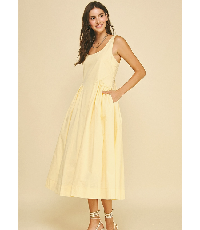 A-Line Poplin Midi Dress Pale Yellow