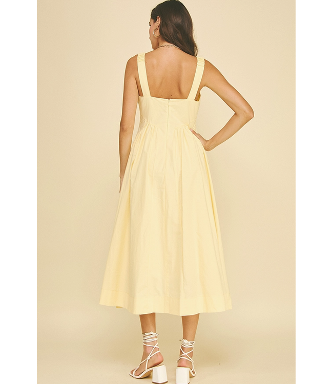 A-Line Poplin Midi Dress Pale Yellow