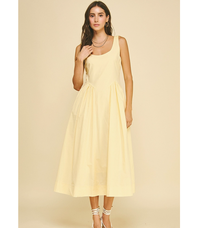 A-Line Poplin Midi Dress Pale Yellow