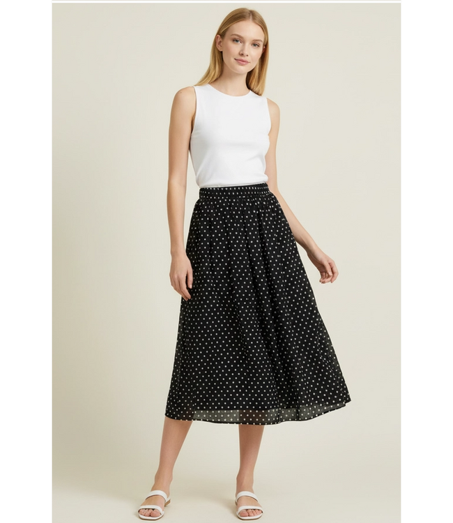 Polka Dot Midi Skirt Black