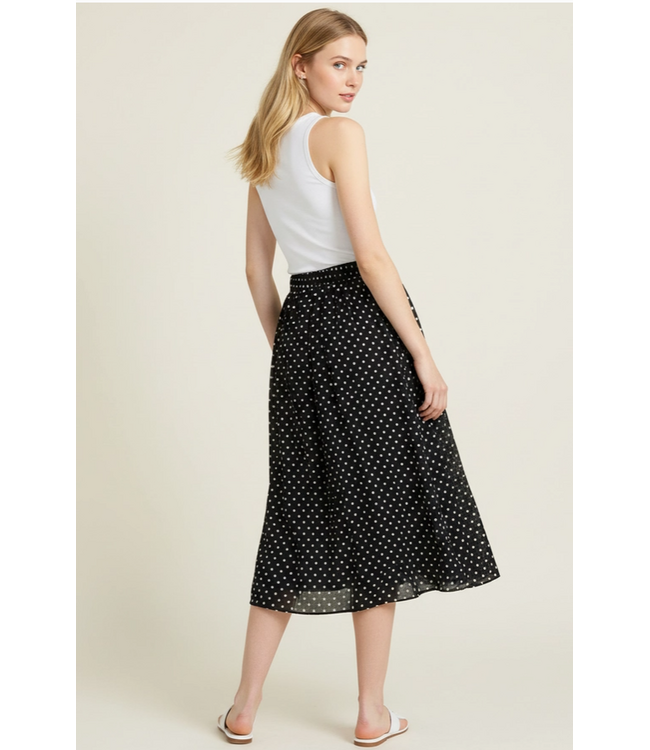 Polka Dot Midi Skirt Black