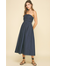 Shirring Detailed Sleeveless Midi Dress Navy