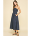 Shirring Detailed Sleeveless Midi Dress Navy