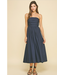 Shirring Detailed Sleeveless Midi Dress Navy