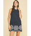 Floral Embroidered Mini Dress Navy