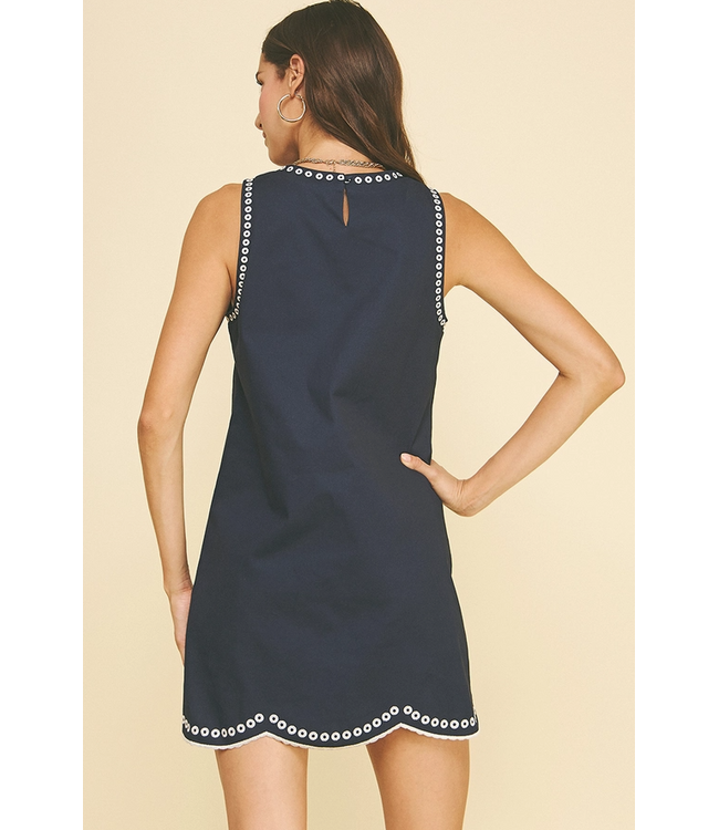 Floral Embroidered Mini Dress Navy