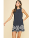 Floral Embroidered Mini Dress Navy