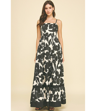 Floral Tiered Maxi Dress Black
