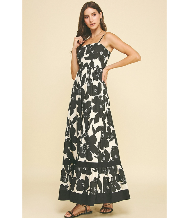 Floral Tiered Maxi Dress Black