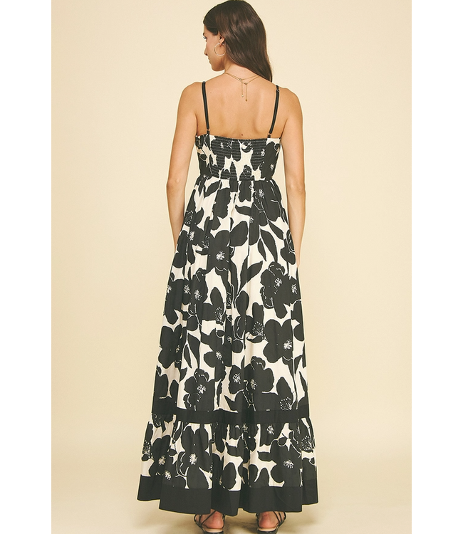 Floral Tiered Maxi Dress Black