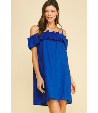 Ruffled Off Shoulder Mini Dress Cobalt Blue