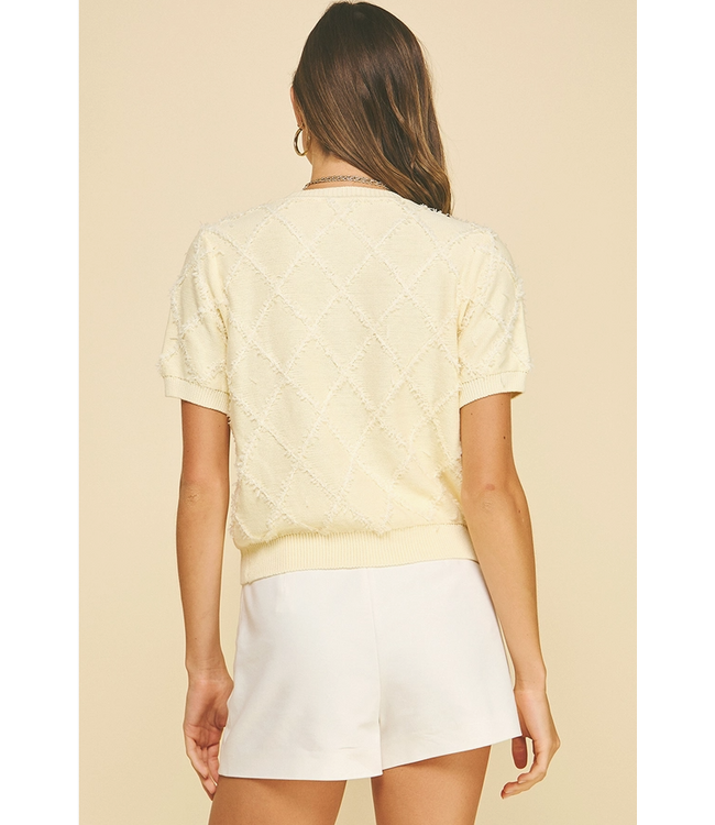 Textured Diamond Knit Cardigan Lemon