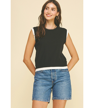 Double Layer Sleeveless Knit Top Black