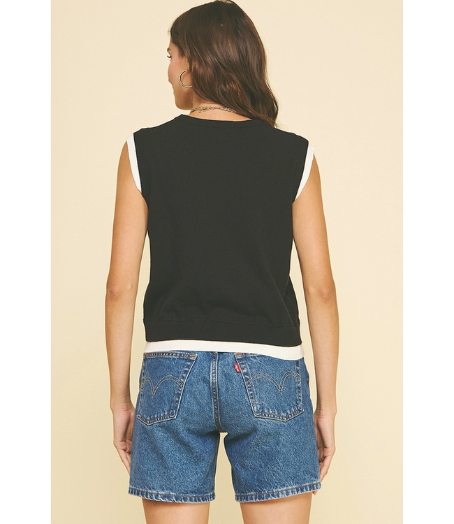 Double Layer Sleeveless Knit Top Black