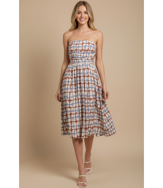 Geometric Print Midi Dress Blue/Red