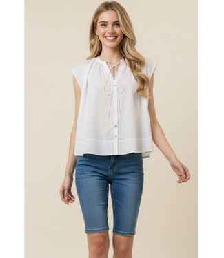 Button Down Cap Sleeve Blouse White