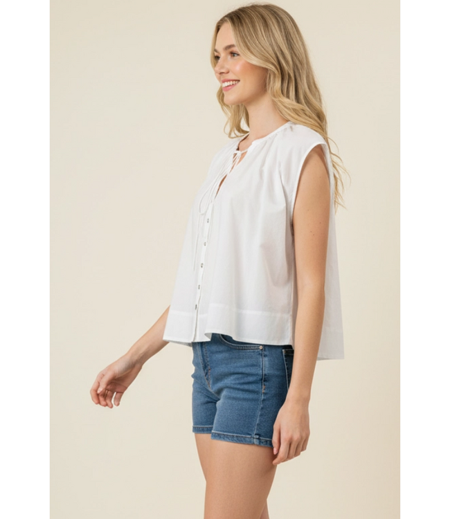 Button Down Cap Sleeve Blouse White