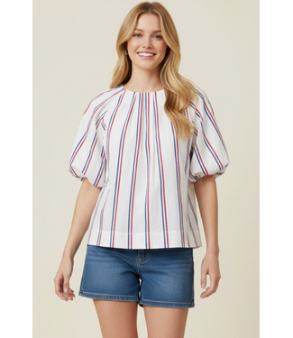 USA Inspired Stripe Blouse White