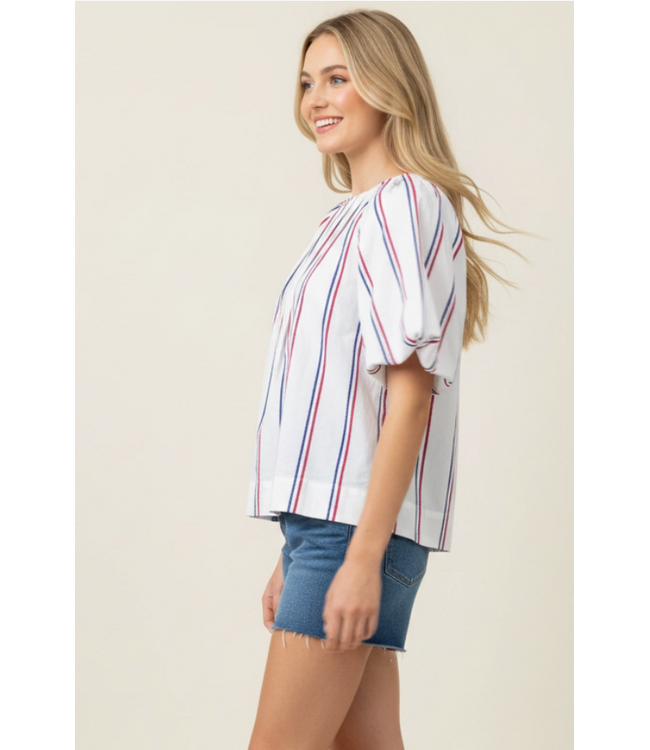 USA Inspired Stripe Blouse White