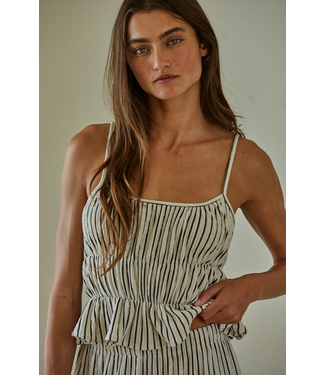Woven Striped Peplum Crop Top Natural/Black