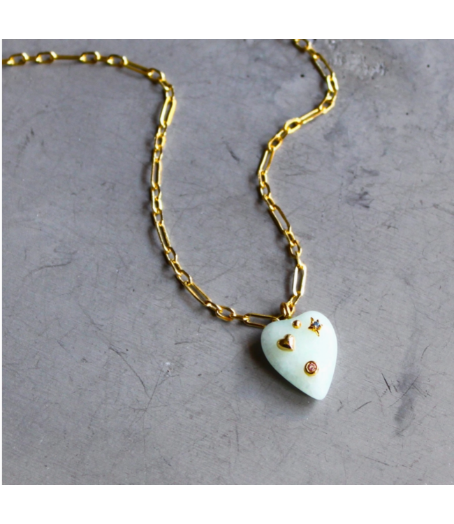 Elle Stone Heart Necklace Aqua