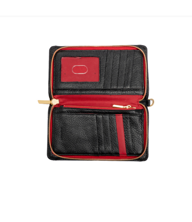 Hammitt Bryant Black Brushed Gold/Red Zip Wallet