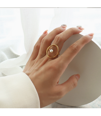 18k Plated Geometric Pearl Ring Gold