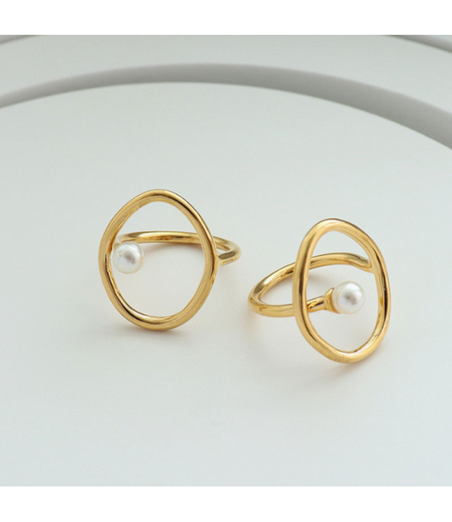 18k Plated Geometric Pearl Ring Gold