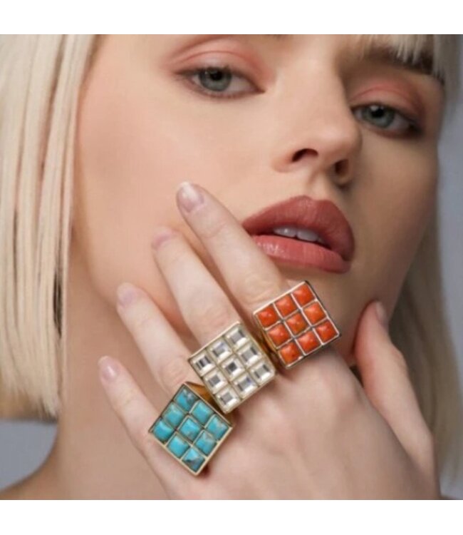 L George Coral Tic Tac Toe Ring Size 7