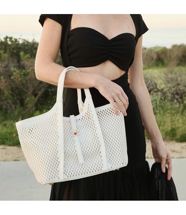 Melie Bianco Malia Laser Cut Tote Ivory